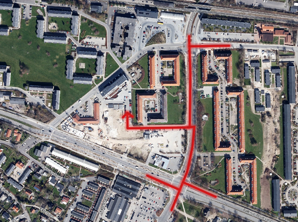 Omkørsel til Netto og Apotek via Torvevej